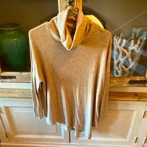 Taupe asymmetrical sweater with turtleneck/cowl neck
